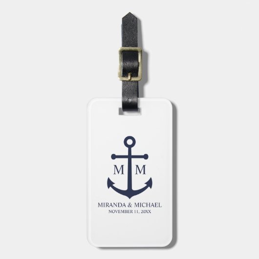 Nautical Navy Blue Anchor Wedding Bagagelabel (Voorkant verticaal)