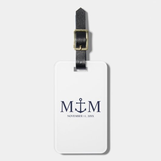 Nautical Navy Blue Anchor Wedding Bagagelabel (Voorkant verticaal)