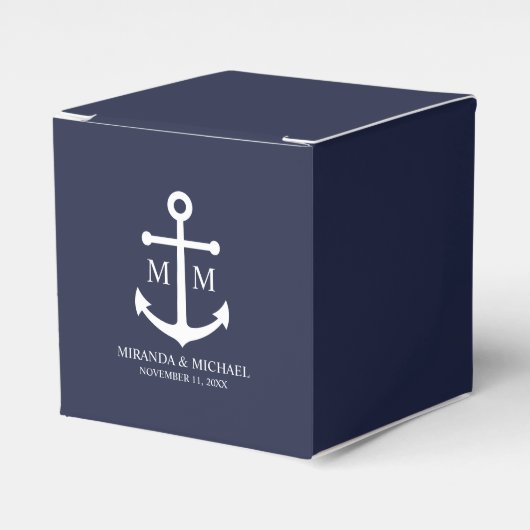 Nautical Navy Blue Anchor Wedding Bedankdoosjes (Voorkant Zijde)
