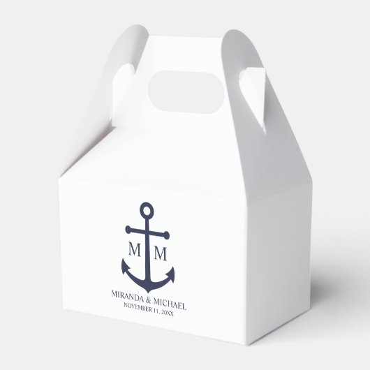Nautical Navy Blue Anchor Wedding Bedankdoosjes (Voorkant Zijde)