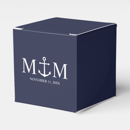 Nautical Navy Blue Anchor Wedding Bedankdoosjes (Voorkant Zijde)