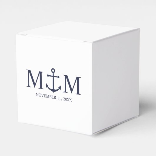 Nautical Navy Blue Anchor Wedding Bedankdoosjes (Voorkant Zijde)