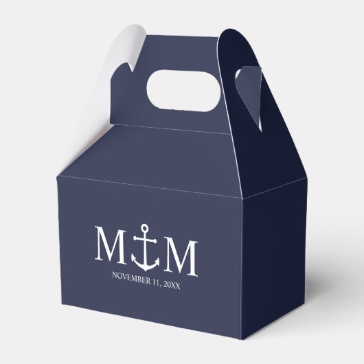Nautical Navy Blue Anchor Wedding Bedankdoosjes (Voorkant Zijde)