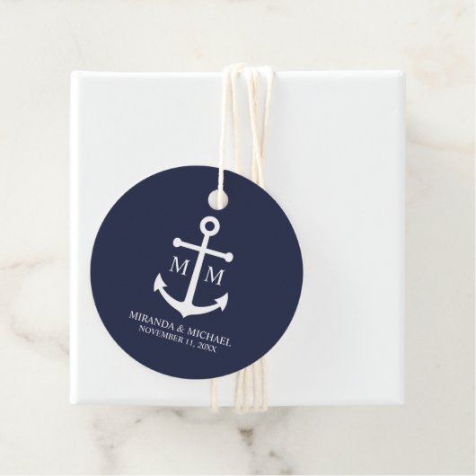 Nautical Navy Blue Anchor Wedding Bedankjes Labels (In situ)