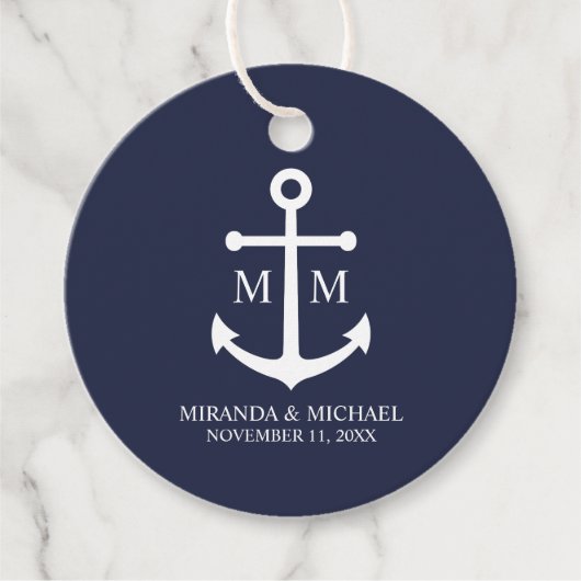 Nautical Navy Blue Anchor Wedding Bedankjes Labels (Voorkant)