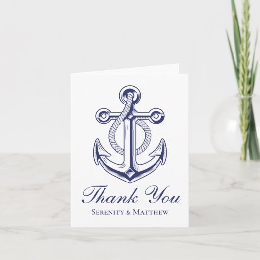 Nautical Navy Blue Anchor Wedding Bedankt (Voorkant)