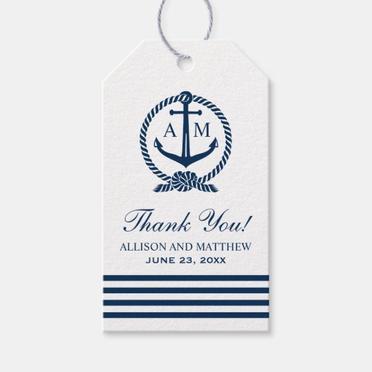 Nautical Navy Blue Anchor Wedding Bedankt Cadeaulabel (Voorkant)