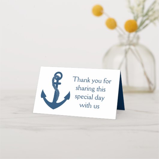 Nautical Navy Blue Anchor Wedding Bedankt Plaatskaartje (Voorkant)