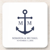 Nautical Navy Blue Anchor Wedding Bier Onderzetter (Voorkant)