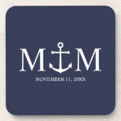 Nautical Navy Blue Anchor Wedding Bier Onderzetter (Voorkant)