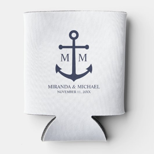 Nautical Navy Blue Anchor Wedding Blikjeskoeler (Voorkant)
