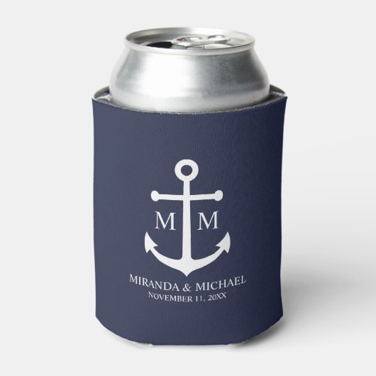 Nautical Navy Blue Anchor Wedding Blikjeskoeler (Blikje Voorkant)