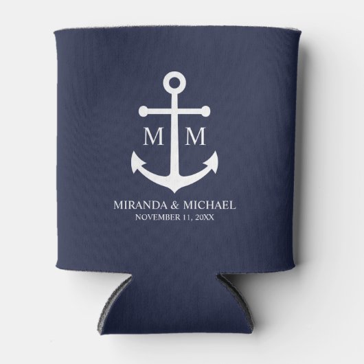 Nautical Navy Blue Anchor Wedding Blikjeskoeler (Voorkant)