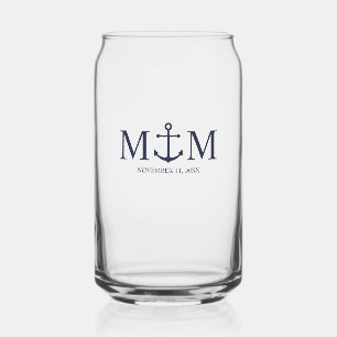 Nautical Navy Blue Anchor Wedding Blikvorm Glas