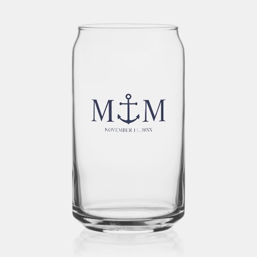 Nautical Navy Blue Anchor Wedding Blikvorm Glas (Voorkant)