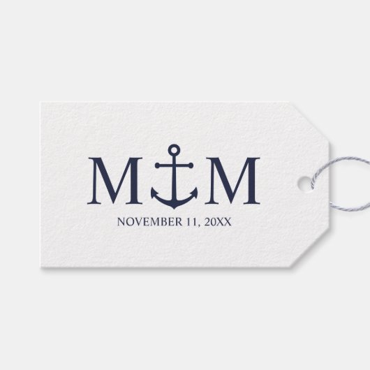 Nautical Navy Blue Anchor Wedding Cadeaulabel (Voorkant (Horizontaal))
