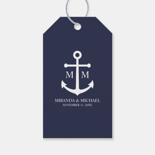 Nautical Navy Blue Anchor Wedding Cadeaulabel (Voorkant)