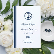 Nautical Navy Blue Anchor Wedding Ceremony Program