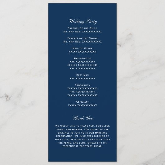 Nautical Navy Blue Anchor Wedding Ceremony Programmakaart (Achterkant)
