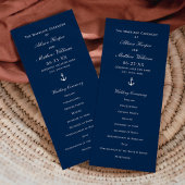 Nautical Navy Blue Anchor Wedding Ceremony Programmakaart