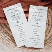 Nautical Navy Blue Anchor Wedding Ceremony Programmakaart