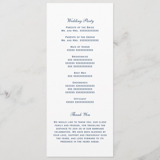 Nautical Navy Blue Anchor Wedding Ceremony Programmakaart (Achterkant)