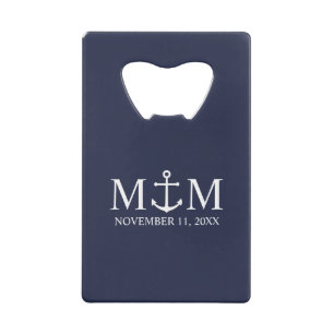 Nautical Navy Blue Anchor Wedding Creditkaart Flessenopener