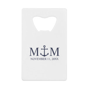 Nautical Navy Blue Anchor Wedding Creditkaart Flessenopener