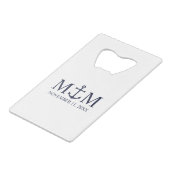 Nautical Navy Blue Anchor Wedding Creditkaart Flessenopener (Voorkant Gekanteld)