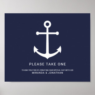 Nautical Navy Blue Anchor Wedding Favors Sign Poster