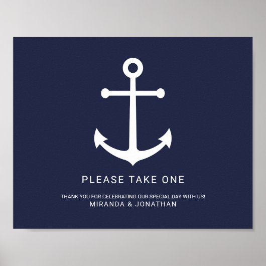Nautical Navy Blue Anchor Wedding Favors Sign Poster (Voorkant)