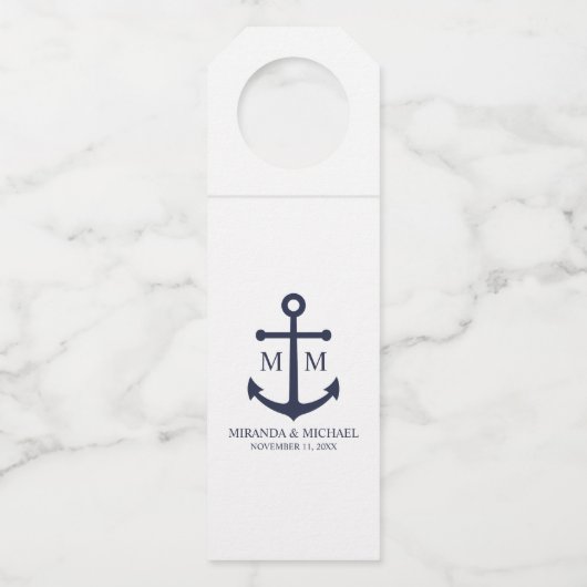 Nautical Navy Blue Anchor Wedding Flessenhanger (Voorkant)