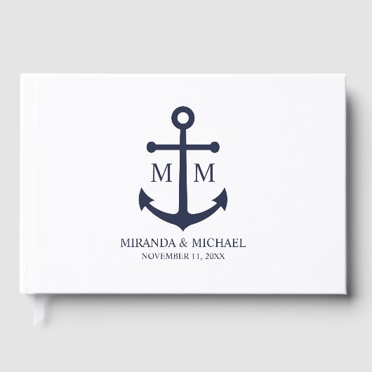 Nautical Navy Blue Anchor Wedding Gastenboek (Voorkant)