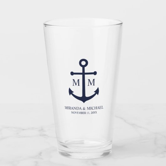 Nautical Navy Blue Anchor Wedding Glas (Voorkant)