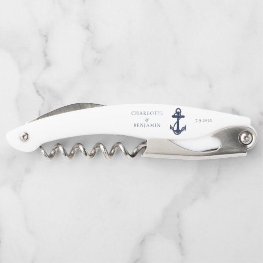 Nautical Navy Blue Anchor Wedding Groomsman Kurkentrekker (Achterkant)