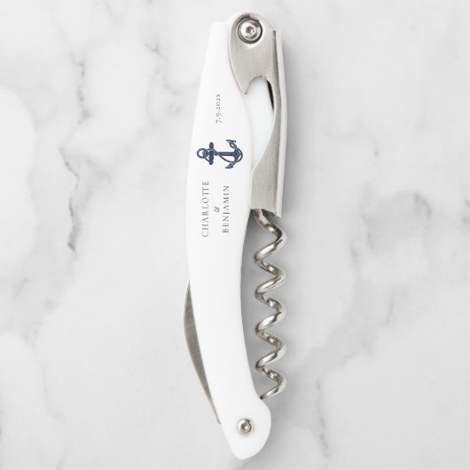 Nautical Navy Blue Anchor Wedding Groomsman Kurkentrekker (Achterkant)