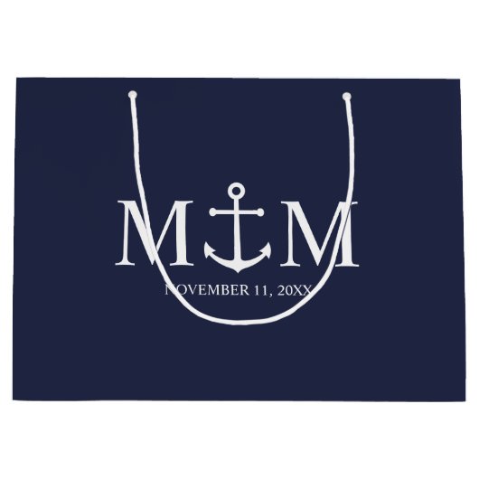 Nautical Navy Blue Anchor Wedding Groot Cadeauzakje (Voorkant)