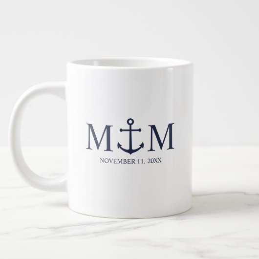 Nautical Navy Blue Anchor Wedding Grote Koffiekop (Links)