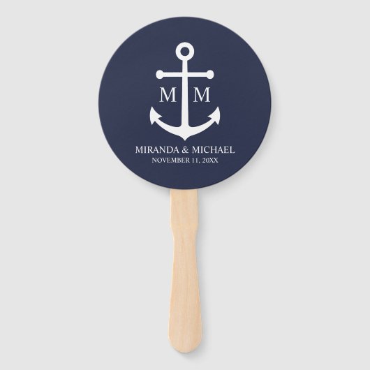 Nautical Navy Blue Anchor Wedding Handwaaier (Voorkant)