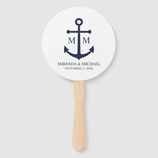 Nautical Navy Blue Anchor Wedding Handwaaier (Voorkant)