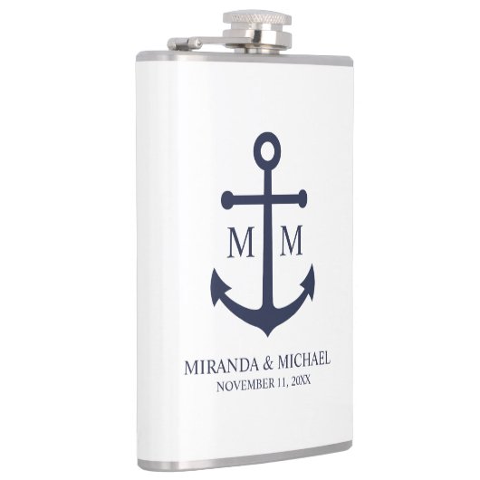 Nautical Navy Blue Anchor Wedding Heupfles (Rechts)