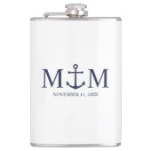 Nautical Navy Blue Anchor Wedding Heupfles (Voorkant)