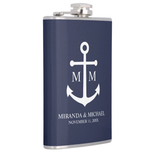 Nautical Navy Blue Anchor Wedding Heupfles (Rechts)