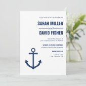 Nautical Navy Blue Anchor Wedding Invitation Kaart (Staand voorkant)