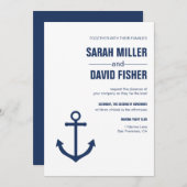 Nautical Navy Blue Anchor Wedding Invitation Kaart (Voorkant / Achterkant)
