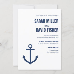 Nautical Navy Blue Anchor Wedding Invitation Kaart