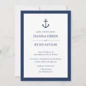 Nautical Navy Blue Anchor Wedding Invitation Kaart (Voorkant)