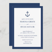 Nautical Navy Blue Anchor Wedding Invitation Kaart (Voorkant / Achterkant)