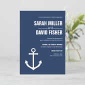 Nautical Navy Blue Anchor Wedding Invitation Kaart (Staand voorkant)