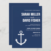 Nautical Navy Blue Anchor Wedding Invitation Kaart (Voorkant / Achterkant)
